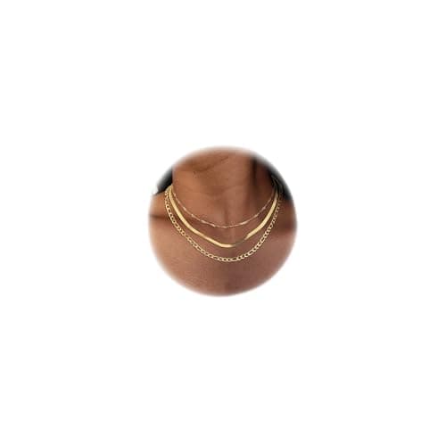 Image of LOLIAS 14K Gold Layered Necklaces Women: Herringbone, Figaro, Snake Chains for Women & Men; Gold Plated Stainless Steel; Adjustable Length