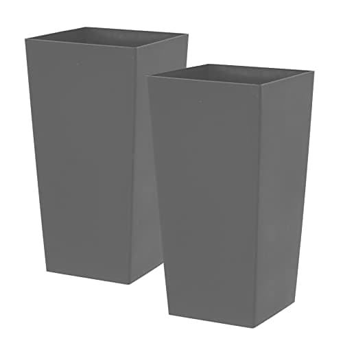 Image of simpa 27L Large Square Milano Grande Planter Pot - GREY Set of 2 Pots - 51cm (H) x 26.5cm (W) x 26.5cm (D)