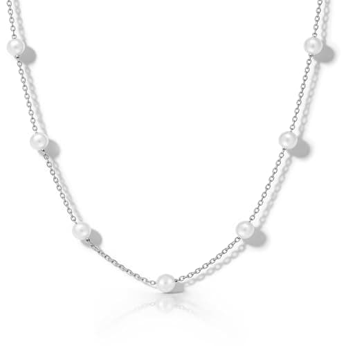 Image of HANLI Silver Pearl Necklaces for Women - 925 Sterling Silver Dainty Pearl Necklace Simple Everyday Minimalist Wedding Bridesmaid Jewelry