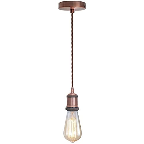 Image of LEDSone Vintage Copper Pendant Light E27 – Twisted Braided Cable Ceiling Hanging Lamp Holder Kit, Adjustable Indoor Lighting Fixture