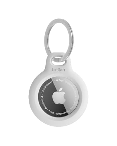 Image of Belkin F8W973 AirTag Case with Key Ring (Secure Holder Protective Cover for Air Tag with Scratch Resistance Accessory) - White