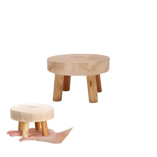 Image of YYHONGMAI Mini Wooden Plant Stand, Round Display Riser, 3-Legged Decorative Stool for Indoor Plants, Candles, Home Decor