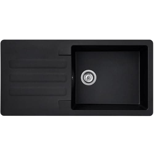 Image of Liquida VG10BL 1.0 Bowl Composite Reversible Inset Black Kitchen Sink with Waste