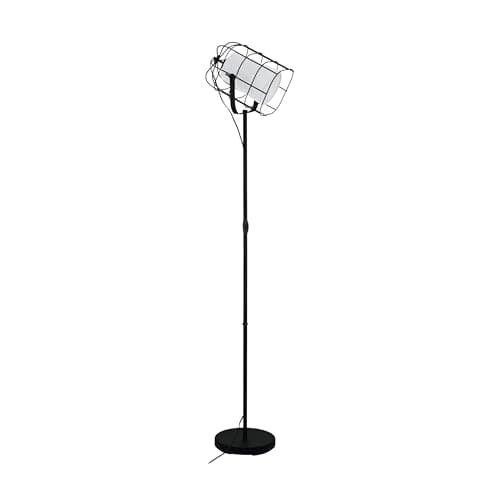 Image of Eglo Floor lamp Bittams, 1 Flame Floor lamp Vintage, Industrial, Floor lamp Made of Steel and Textile, Living Room lamp in Black, White, lamp with Switch, E27 Socket