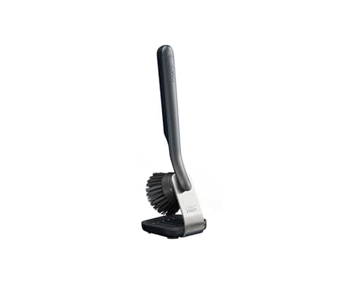Image of Joseph Joseph SinkTech Dish Brush with Stainless-Steel Storage Stand, Durable Bristles, Pan Scraper, Replaceable Head