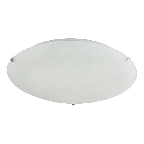 Image of Happy Homewares Traditional White Alabaster 30cm Circular Glass Flush Ceiling Light Fitting IP20 Rated | 2 x E27 |for Lounge, Hallway. Kitchen, Dining Room etc