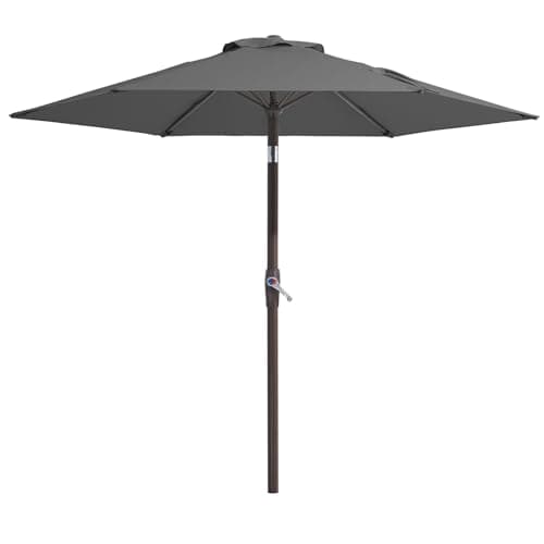 Image of Palawano 2.26m Garden Parasol, Patio Umbrella with Push Button Tilt & Crank System, UPF50+ UV Protection Outdoor Sun Shade for Garden, Patio, Deck, Backyard & Pool, Gray