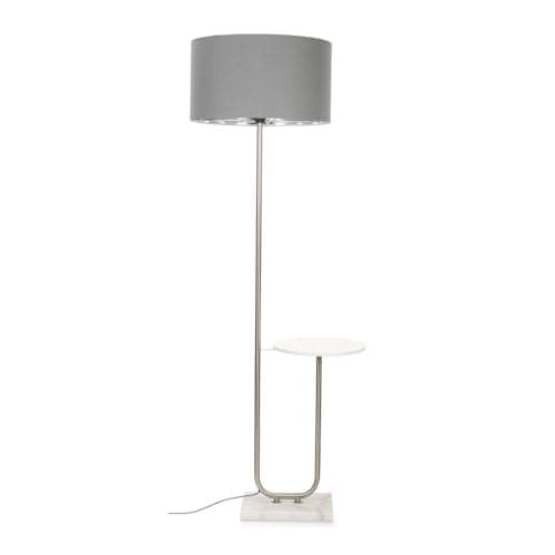 Image of MiniSun | Large Brushed Chrome Curved Stem Marble Floor Lamp with Grey/Silver Shade | Table Lamps, Home Décor & Improvement Essential | Includes 6W GLS Bulb