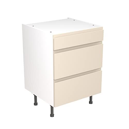 Image of Kitchen Kit Flatpack Base Cabinet - Screwless Quick Build Kitchen Unit - J-Pull Door - Base Unit - 3 Drawer - 600x870mm - Cashmere Matt