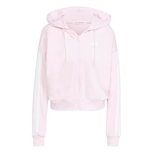 Image of adidas Women's ESSENTIALS 3-STRIPES FRENCH TERRY FULL ZIP HOODIE, Clear Pink/White, L
