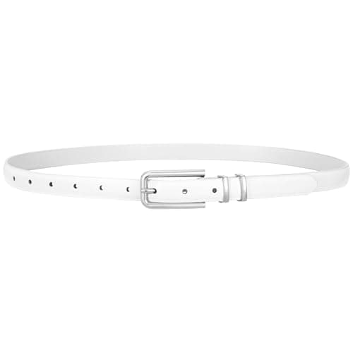 Image of VONMELLI Women Skinny Leather Belt Thin Waist Belt for Women Jeans Dress Fashion Ladies Belt with Gold Buckle A-white M