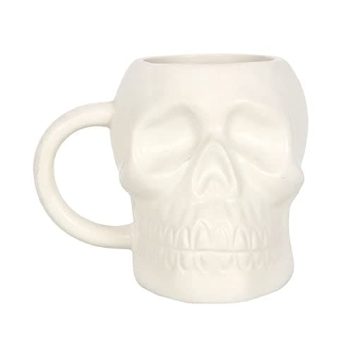 Image of Chic Matte White Skull Mug - 14cm x 16.3cm (1 Pc.) - Features Large Rounded Handle & Skull Shaped, 500ml Capacity - Perfect Halloween Gathering Accessory or Addition to a Skull-Themed Collection