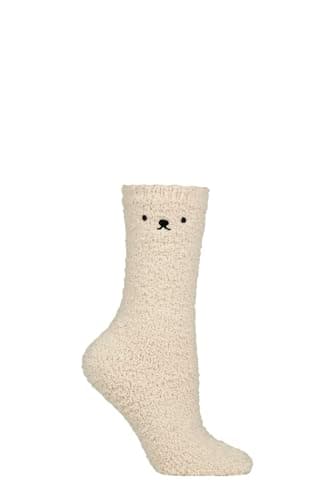 Image of SockShop Women’s Teddy Bear Cosy Socks – 1 Pair Soft Fleece Gift Boxed Lounge Style, Warm and Fluffy for Winter Comfort and Relaxing at Home, Size 4–8 Stone