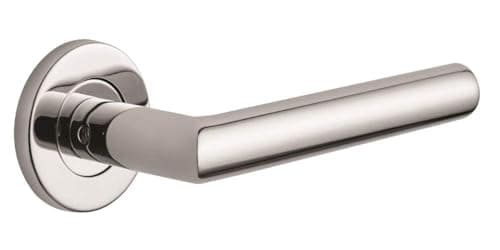 Image of Designer Levers - Eros Lever on Rose Door Handle - Stainless Steel Bar Door Handle - Polished Finish - 1 Pair - Fixings Included - Interior Use