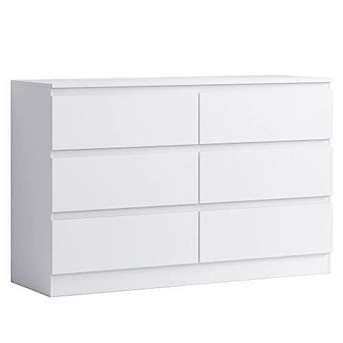 Image of FWStyle Carlton 6 Drawer Chest in Matt White – Wide 3+3 Bedroom Storage Unit with Scratch-Resistant Finish – Modern Chest of Drawers for Bedroom, Living Room, or Home Office