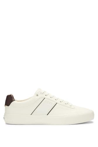 Image of BOSS Mens Aiden Tenn Faux-Leather Trainers with Grained and Plain Textures Size 6