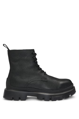 Image of HUGO Mens Fabyan halb Chunky-sole boots in grained leather Size 10