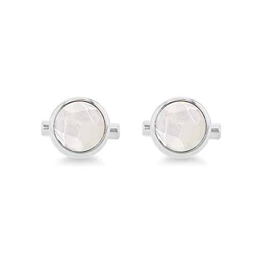 Image of Tuscany Silver Men's Sterling Silver Faceted Mother of Pearl 15mm Round Cufflinks