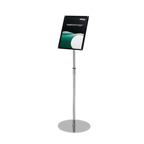 Image of Deflecto A4 Bevelled Edge Floor Standing Sign Holder - Adjustable Portrait & Landscape Display Boards Free Standing - Telescopic Display Stand