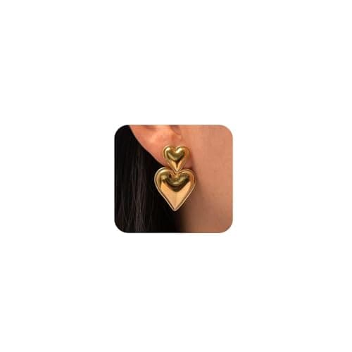 Image of Kenivira Gold Heart Drop Earrings Stud Earrings for Women Double Heart Statement Dangle Earrings for Women Girls