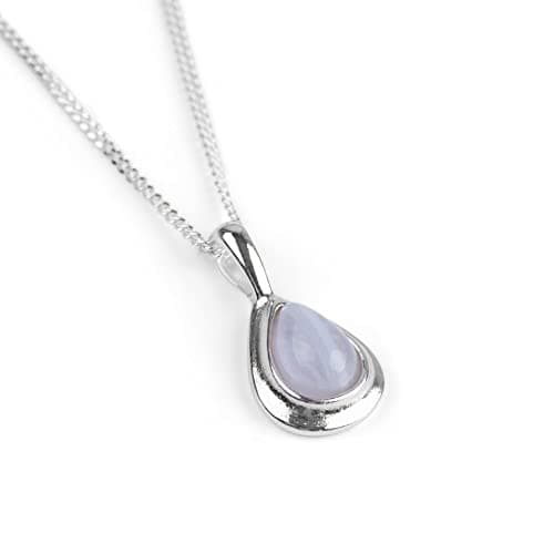 Image of 925 Sterling Silver Blue Lace Agate Necklace, March Birthstone Pendant, Bridesmaid Jewellery, Minimal Blue Pendant