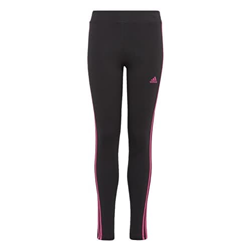 Image of adidas Girl's Essentials 3-Stripes Cotton Tights, Black/semi Lucid Fuchsia, 13-14 Years