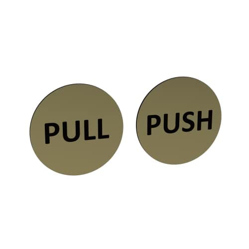 Image of Pair of Circular Metallic Push & Pull Adhesive Door Signs - Generic Door Sign for business, restaurants, bars, hotels, schools, cafe (Gold)