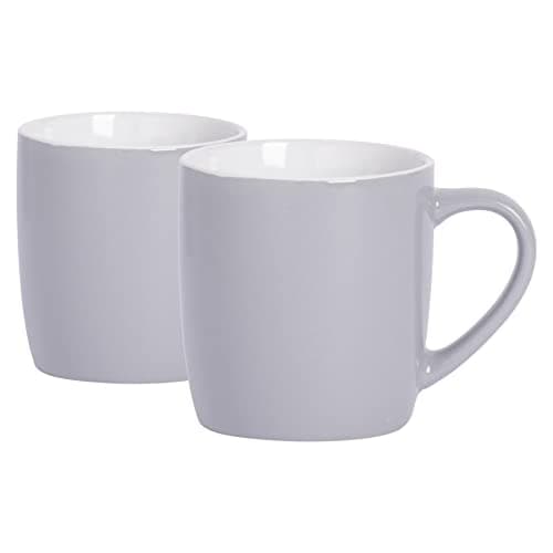 Image of Argon Tableware Coloured Coffee Mugs - Grey - 350ml - Pack of 2 - Gloss Ceramic Stoneware Latte Cappuccino Cups Hot Chocolate Cups Colourful Mug Set with Handle