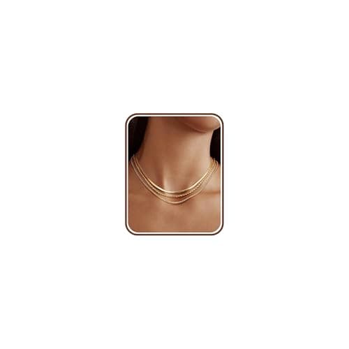 Image of MILACOLATO 14K Gold Plated Necklaces for Women Girls - Layered Herringbone Snake Chain Gold Pendant Jewellery Set-HG