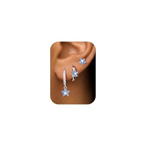 Image of Chriscoco 3 Pairs Silver Earrings for Women 14K Gold Plated Hypoallergenic Stud Earrings Set for Multiple Piercing