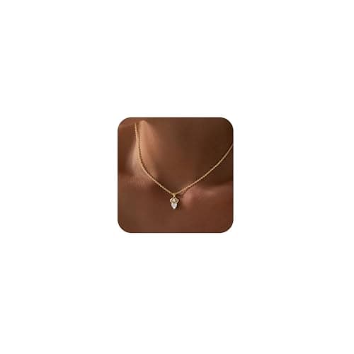 Image of Necklaces for Women Trendy 14K Gold Plated Dainty Heart Cubic Zirconia Necklace Crown Hearts Diamond Pendant Crown Heart Charm Cute CZ Pendant Necklaces Fashion Jewellery Gifts for Women/Wife/Her