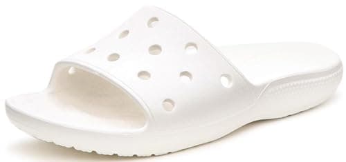 Image of Crocs Classic Slide, Unisex-Adults Sandal Sliders, Comfortable on Beach, in White, Size M9W10 UK