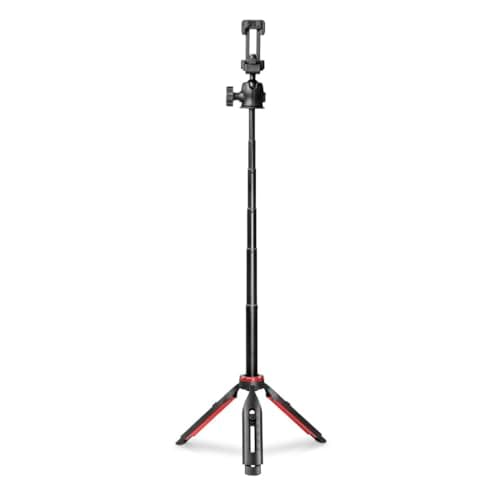 Image of Hama Phone Tripod with Phone Holder (Height-adjustable mini tripod, max height 80 cm, min height 22 cm, 2-in-1 camera smartphone tripod, lightweight aluminum travel tripod ball head remote shutter)