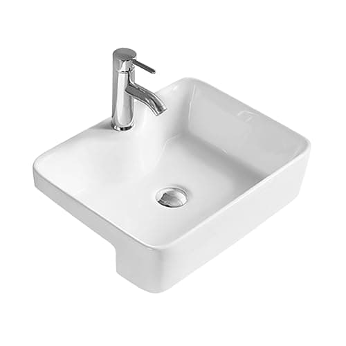 Image of Balterley 480mm Countertop Vessel Bathroom Sink, Semi Recessed Ceramic Soft Square Bowl Bathroom Wash Basin Sink, 1 Tap Hole, Countertop Basin Sinks for Cloakroom - 480 x 370 x 130mm (White)