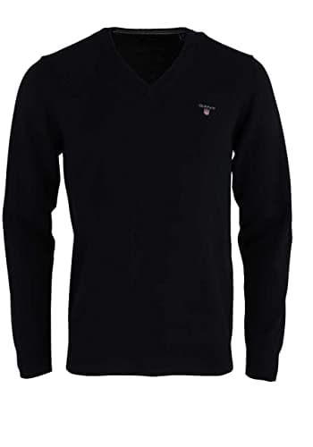Image of GANT Men's Classic Cotton V-Neck Pullover, Black, XXXL