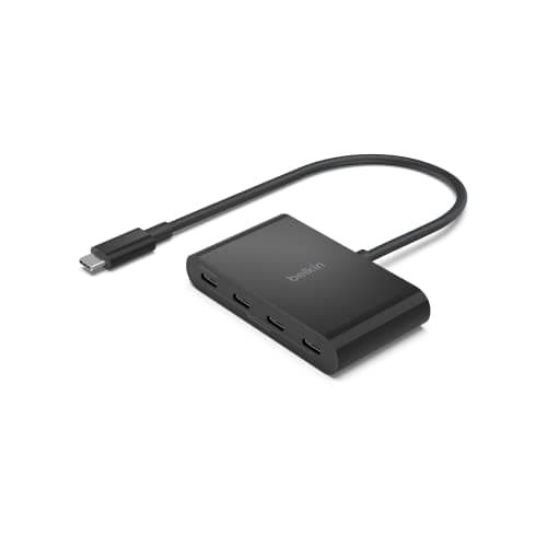 Image of Belkin CONNECT USB-C to 4-Port Hub, Multiport Adapter Dongle with 4 3.2 Gen2 Ports & 100W PD Max 10Gbps High Speed Data Transfer for MacBook, iPad, Chromebook, PC, and More, Black (AVC018btBK)