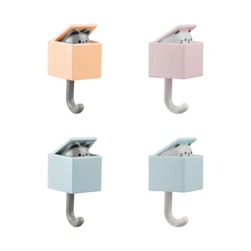Image of Tabanzhe Wall Hooks-4PCS Creative Adhesive Coat Hook Cute Cat Pet Hook Decorative Wall Mounted Hooks for Hanging Coats Bags Towels Bathroom Bedroom Kitchen(4Colors)
