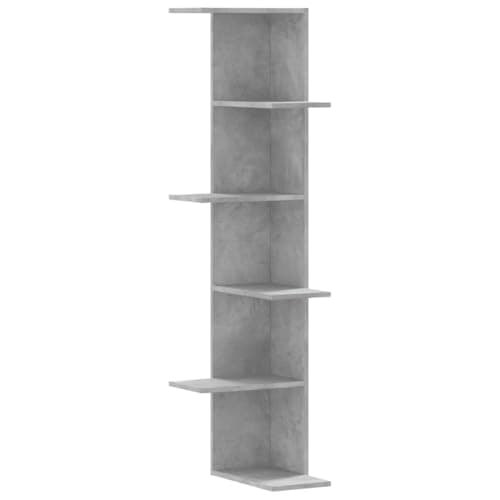 Image of vidaXL Wall Corner Shelf Floating - Concrete Grey - Engineered Wood - 36.5 x 36.5 x 140 cm - Space-Saving Decorative Storage Rack for Living Room, Bedroom - Durable & Moisture-