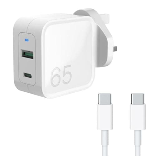 Image of AJP Dual Port USB-C 65W GaN Tech Charger for HONOR MagicBook 14", MagicBook Pro 16.1" Laptop Tablet UK Wall Plug Fast Charging White Type-C Power Adapter Cord