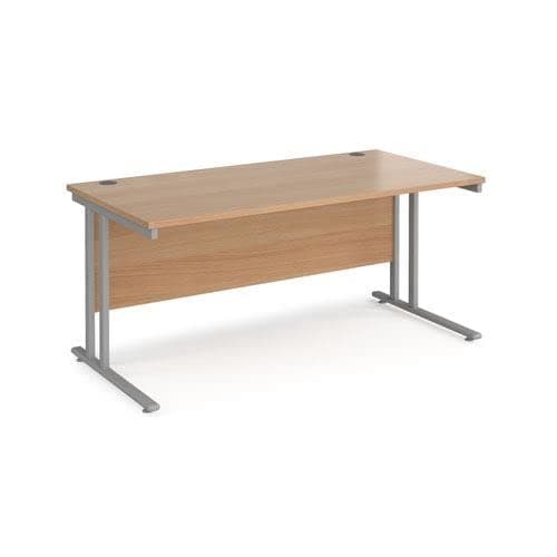 Image of Office Monster Cooper straight desk 1600mm x 800mm - silver cantilever leg frame, beech top