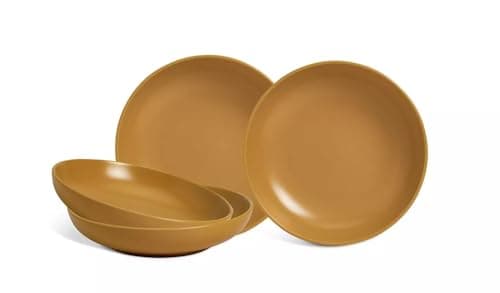 Image of SHABJY Matte Glaze 4 Piece Stoneware Pasta Bowls Our Upscale 4-Piece Pasta Bowl Set is Scandi-Inspired and Finished in A Matte Glaze - Mustard
