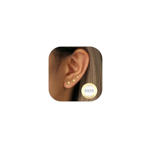Image of DORANA 3 Pairs Small Gold Stud Earrings for Women Hypoallergenic 14K Gold Stud Earring Dainty Small Star Studs Earring Set for Multiple Piercings