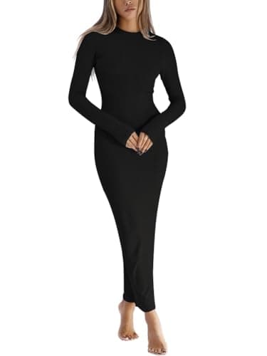 Image of LACOZY Women Wedding Guest Dress 2025 Long Sleeve Bodycon T Shirt Midi Dress Party Pencil Dresses Black M