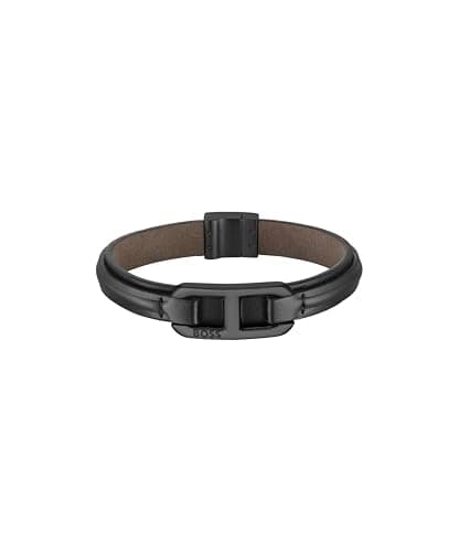 Image of BOSS Jewelry Men's KODE Collection Black Leather Bracelet