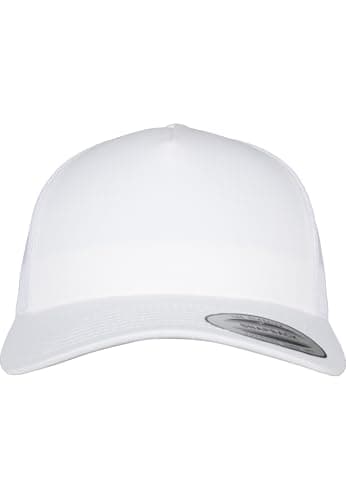 Image of FLEXFIT Trucker Cap, Classic Trucker Hat, Baseball Trucker Cap with 5-Panel and Mesh Back, Adjustable Baseball Hat with Plastic Closure, Headwear, Unisex, Colour: White, Size: One Size