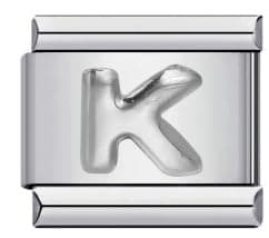 Image of Mon & Sons A - Z Embossed Silver Letter Initial Name Alphabet Personalised Birthday 9mm Italian Link Compatible With Modular Bracelet (K Silver)