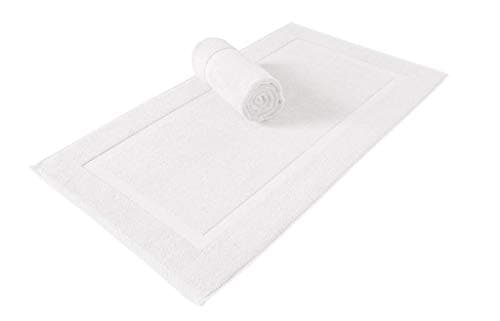 Image of Nausha Pack of 4 Bath Mats 100% Egyptian Cotton Non-Slip Rug Door Mats Super Soft Absorbent Machine Washable Indoor and Outdoor Mats 52 x 82 cm (White, 4)