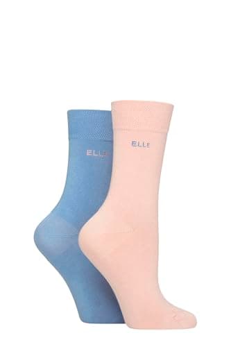 Image of ELLE Ladies Bamboo Fibre Socks - Soft, Breathable & Cooling Plain Socks in a Multipack of 2 Pairs Sizes 4-8 (UK, Numeric, 4, 8, Regular, Regular, Parisian Rose)
