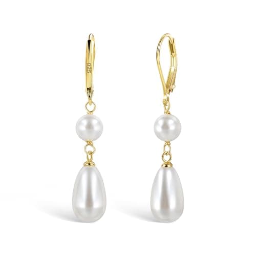 Image of KISSPAT Gold Plated Pearl Dangle Earrings for Women Gold Hanging Dangle Earrings Waterdrop Pearl Pendant Hypoallergenic Drop Earring Pendant Hanging Drop Earring For Women Trendy