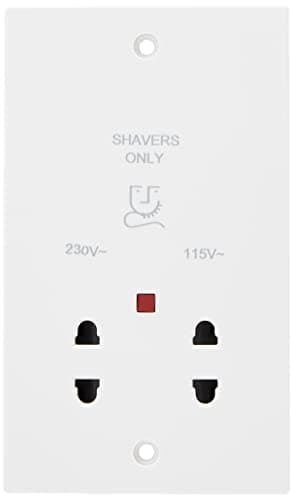 Image of Knightsbridge SN8900N White Square edge Plastic 115/230V Dual Voltage Shaver Socket with Neon